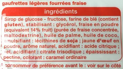 Lista de ingredientes del producto Gaufrettes fraise Auchan 110 g e