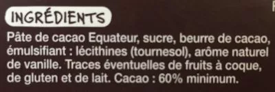 Liste des ingrédients du produit Chocolat Noir Equateur Mmm!, Auchan 80 g