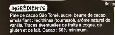Liste des ingrédients du produit Chocolat Noir São Tomé Mmm !, Auchan 80 g