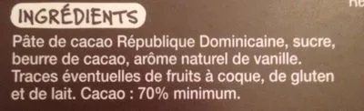 Lista de ingredientes del producto Chocolat Noir République Dominicaine Mmm!, Auchan 80 g