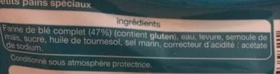 Liste des ingrédients du produit Petits pains spéciaux muffin Nature Auchan 250 g (4 * 62.5 g)