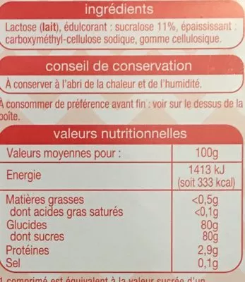 List of product ingredients Sucralose Auchan 16,5g