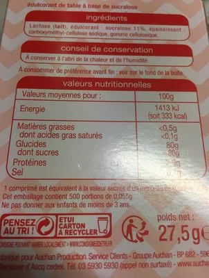Liste des ingrédients du produit Recharge sucralose Auchan 
