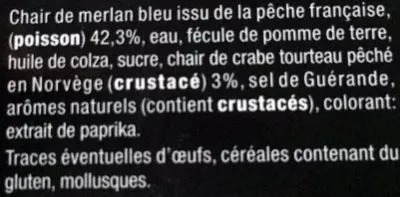Liste des ingrédients du produit Mmm ! 14 surimis de merlan bleu Mmm !, Auchan 140 g