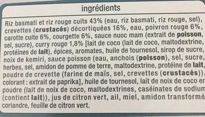 List of product ingredients Curry rouge de crevettes Auchan 300 g