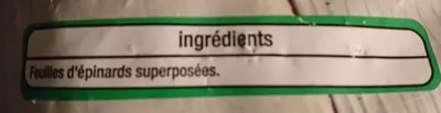 Lista de ingredientes del producto Feuilles d'épinards Auchan 750 g