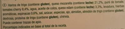 Lista de ingredientes del producto Pizza divina mozzarella Auchan 335 g