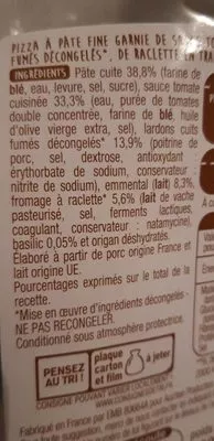 Liste des ingrédients du produit Pizza Raclette Lardons 180g Auchan Auchan 180 g