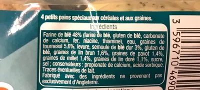 Liste des ingrédients du produit Muffins céréales et graines Auchan 250 g (4 x 62.5g)