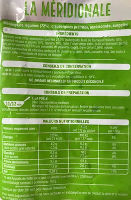 List of product ingredients Poêlées la meridionale Auchan 750g