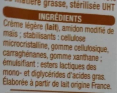 Liste des ingrédients du produit Crème légère semi épaisse Auchan 20 cl