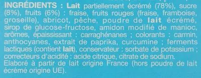 Lista de ingredientes del producto Yaourt Brassé aux Fruits Pouce, Auchan 1,5 kg (12 *x125 g)