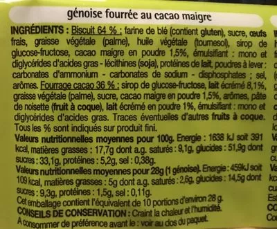 List of product ingredients Duo de Génoises Auchan 280 g