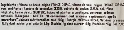 List of product ingredients Farce à legumes Boeuf et veau  