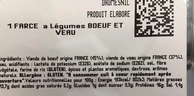 Liste des ingrédients du produit farce boeuf et veau Emile Charotain 