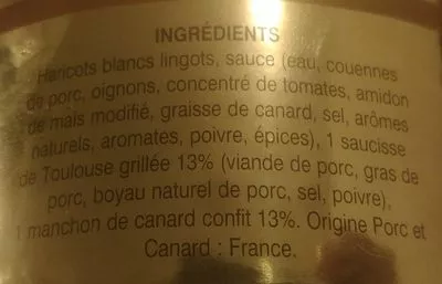Lista de ingredientes del producto Cassoulet  