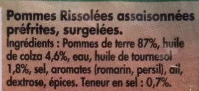 List of product ingredients Pommes rissolées, aux herbes Findus 750g