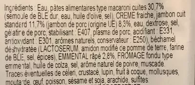 List of product ingredients Gratin de Macaroni au Jambon Simply, selection traiteur auchan simply 300 g