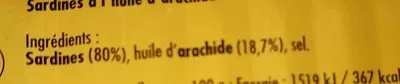 Liste des ingrédients du produit Sardine à l'huile d'arachide La belle-iloise 69 g