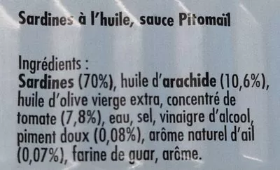 Liste des ingrédients du produit Sardines à l'huile, sauce Pitomaïl La Belle-Iloise 115 g