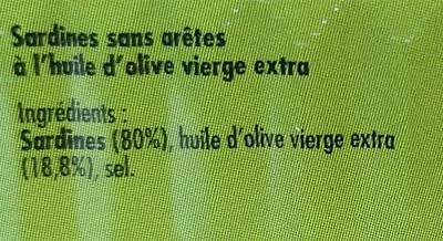 List of product ingredients Sardines sans arêtes à l'huile d'olive vierge extra La belle iloise, La Belle-Iloise 125 g