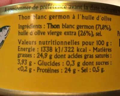 Lista de ingredientes del producto Thon blanc germon La belle iloise, La belle-iloise 160g
