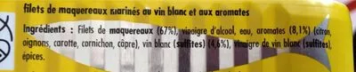 List of product ingredients Filets de maquereaux marinés au vin blanc et aux aromates La Belle-Iloise 118 g