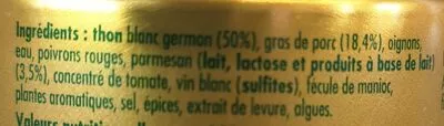 List of product ingredients Mousse de thon blanc au basilic La belle iloise 60 g