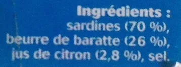 List of product ingredients Les sardines chaudes au beurre de baratte - 115 g La Belle-Iloise 115 g