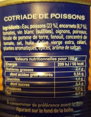 Liste des ingrédients du produit Cotriade de poissons La belle-iloise 800 g