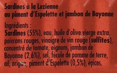 List of product ingredients Sardines à la luzienne au piment d'Espelette La belle iloise 115g