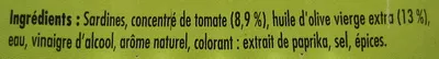 Lista de ingredientes del producto Sardines à la tomate et à l'huile d'olive vierge La Belle-Iloise 115 g