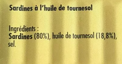 List of product ingredients Sardines à l'huile de tournesol La belle iloise 
