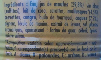 Liste des ingrédients du produit Velouté de coquillages La belle-iloise 400 g