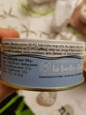 Lista de ingredientes del producto Emietté de Thon à la Marie-Galante La belle iloise, La Belle-Iloise 160 g / 170 ml