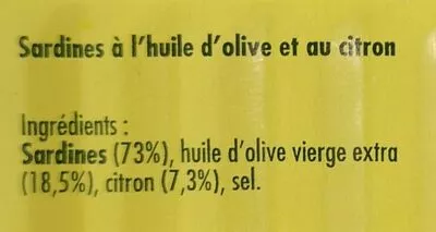 List of product ingredients Sardines à l’huile d’olive et au citron La belle-iloise 115 g