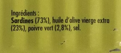 Liste des ingrédients du produit Sardines à l'huile d'olive et au poivre vert La belle-iloise 