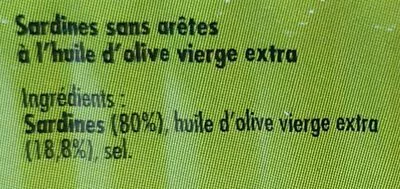List of product ingredients Sardines sans arêtes à l’huile d’olive La Belle-Iloise 115 g