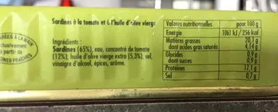 Lista de ingredientes del producto Sardine à la tomate et à l'huile d'olive vierge La belle-iloise 