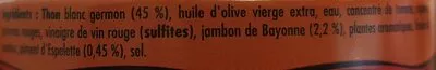 Lista de ingredientes del producto Emietté de thon à la Luzienne La belle-iloise 80 g