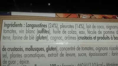 Liste des ingrédients du produit Petite marmite de pleurotes et langoustines La belle-iloise 190 g