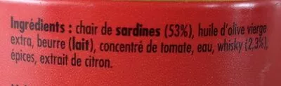 Lista de ingredientes del producto Crème de sardine au whisky La belle-iloise 60 g