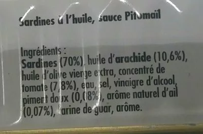 List of product ingredients Sardines à l huile sauce pitomail La belle-iloise 