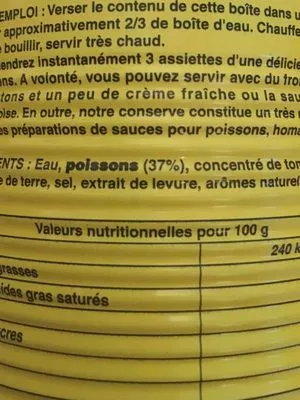 List of product ingredients Soupe de poissons La belle-iloise 