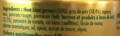 Liste des ingrédients du produit Rillettes de Thon à la Parmesane La Belle Iloise 60 g