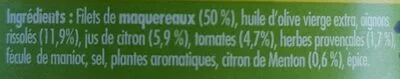 List of product ingredients Emietté de maquereau aux herbes et au citron de Menton la belle-iloise 80 g