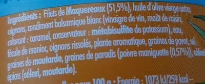 Liste des ingrédients du produit Emietté de maquereau aux graines de paradis La belle-iloise 160 g
