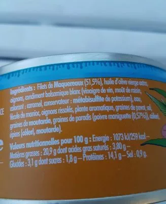 Liste des ingrédients du produit Emiette de maquereau aux graines de paradis La belle-iloise 160 g