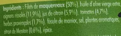 List of product ingredients Emietté de maquereau aux herbes et citron de Menton La Belle-Iloise 