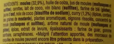 Liste des ingrédients du produit Nos Toasts Chauds Moules au Curry La Belle Iloise 105 g